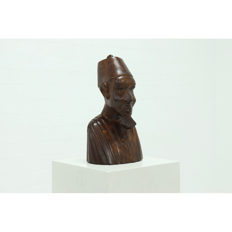Mid century mahogany buste sculpture African man, 1950s