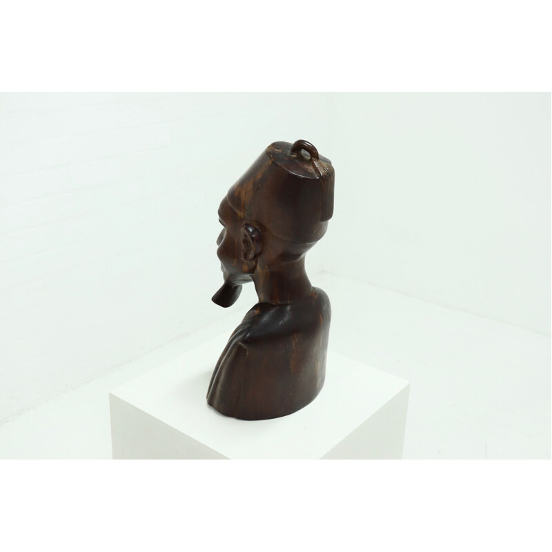 Mid century mahogany buste sculpture African man, 1950s