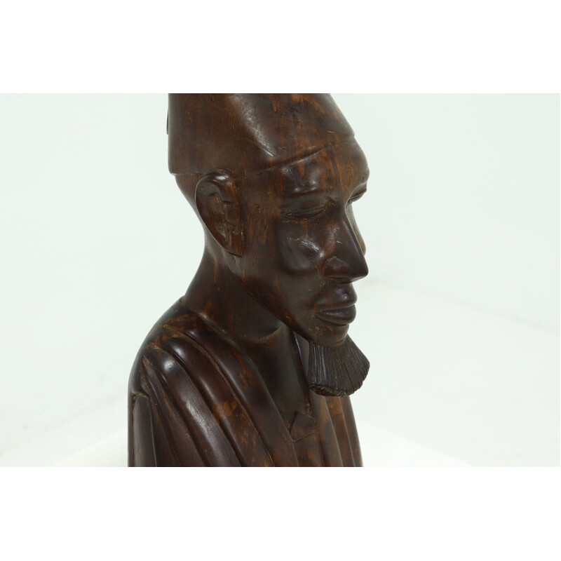 Mid century mahogany buste sculpture African man, 1950s