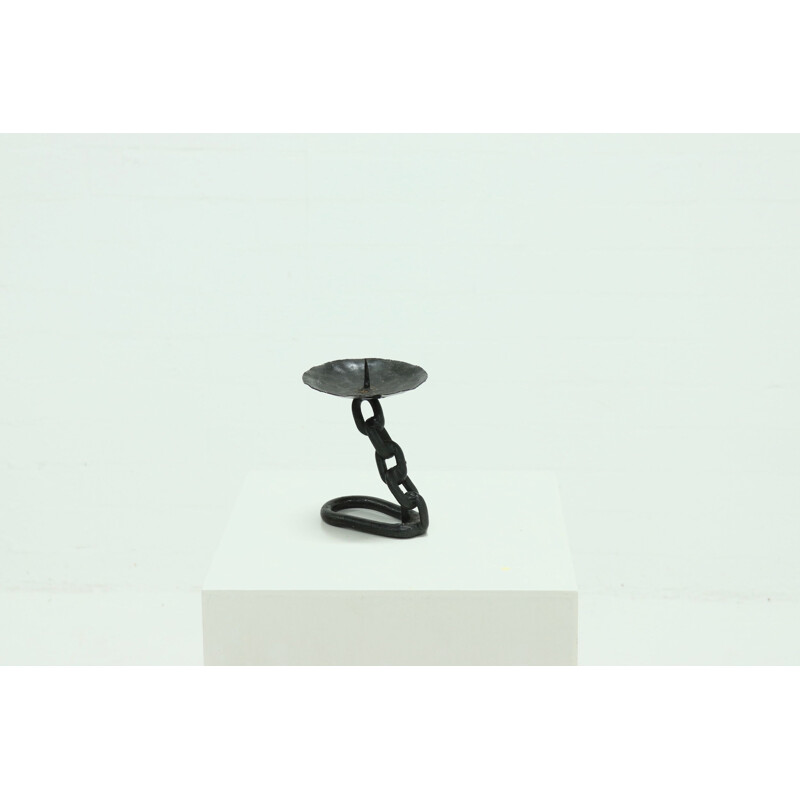 Vintage Brutalist wrought iron candlestick, 1970