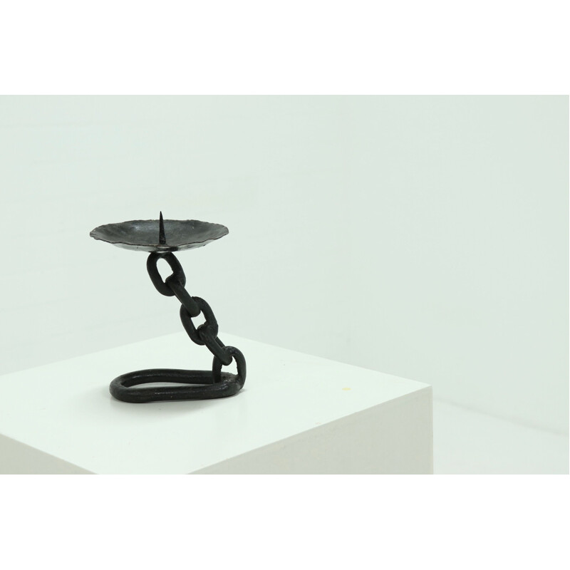 Vintage Brutalist wrought iron candlestick, 1970