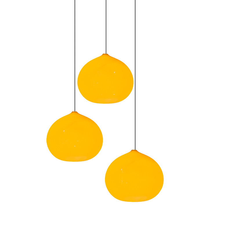 Set of 3 pendant lamps in orange glass, Gino VISTOSI - 1960s