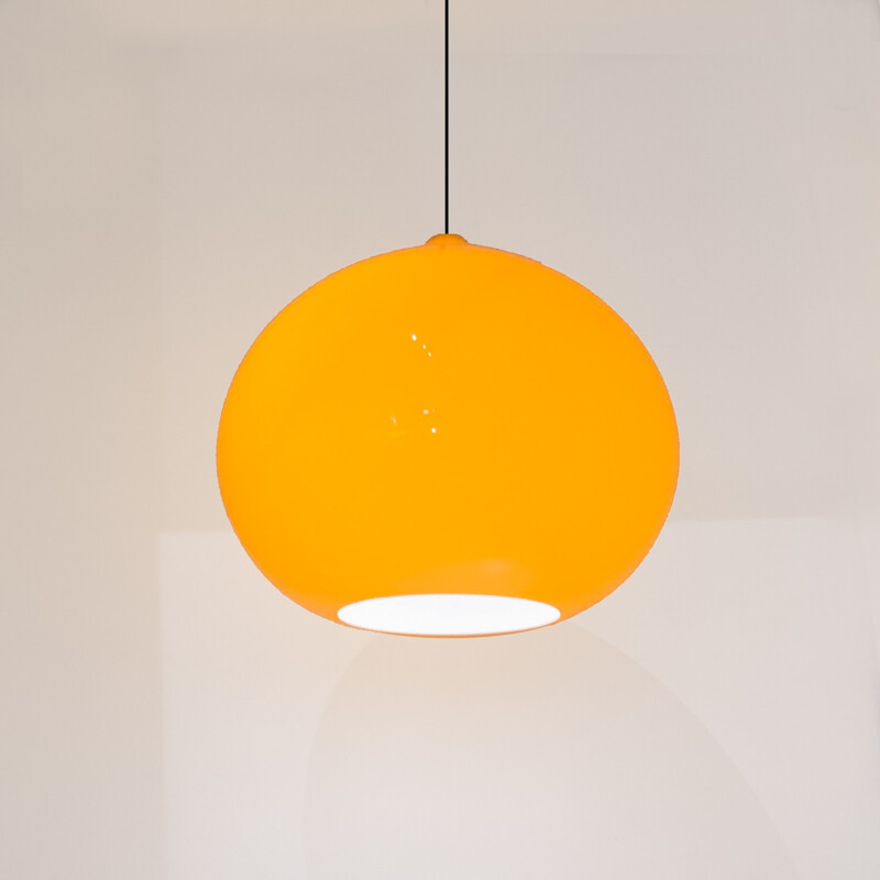 Set of 3 pendant lamps in orange glass, Gino VISTOSI - 1960s