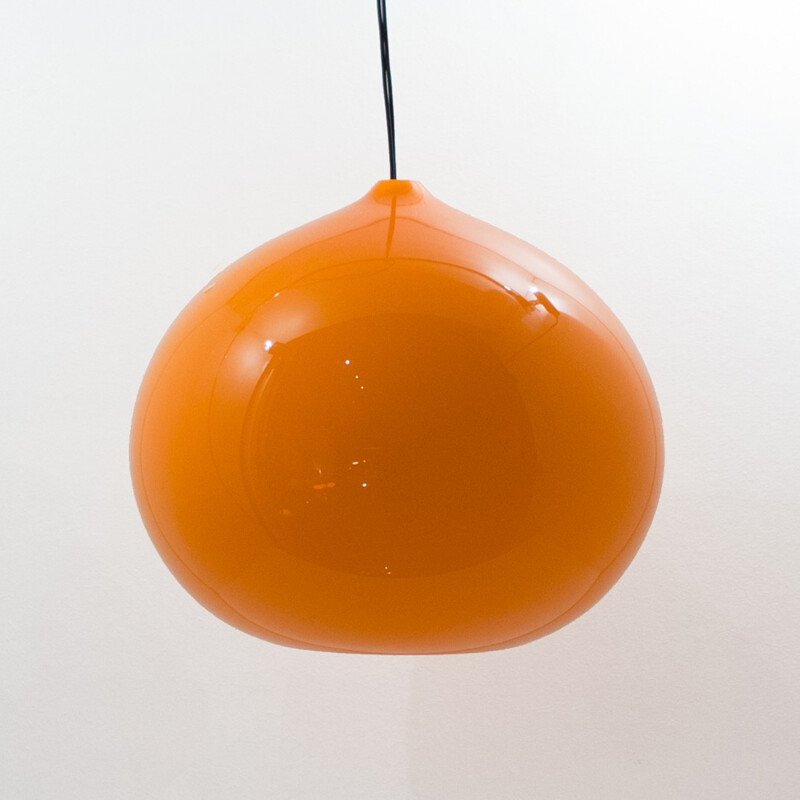 Set of 3 pendant lamps in orange glass, Gino VISTOSI - 1960s