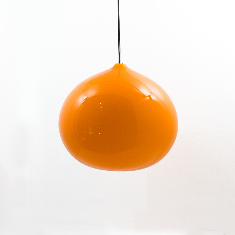 Set of 3 pendant lamps in orange glass, Gino VISTOSI - 1960s