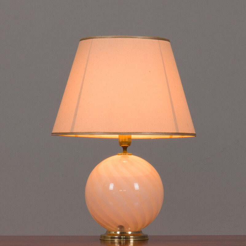 Italian vintage swirl pink Murano glass table lamp, 1970s