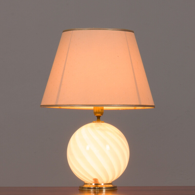 Italian vintage swirl pink Murano glass table lamp, 1970s