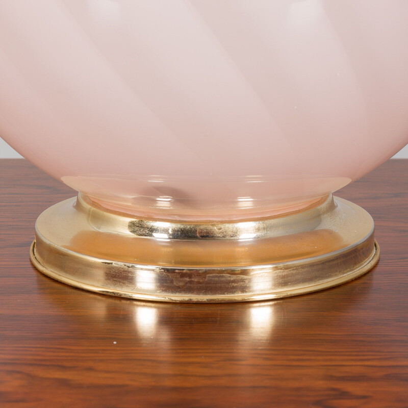 Lampe de table italienne vintage en verre de Murano rose tourbillonnant, 1970