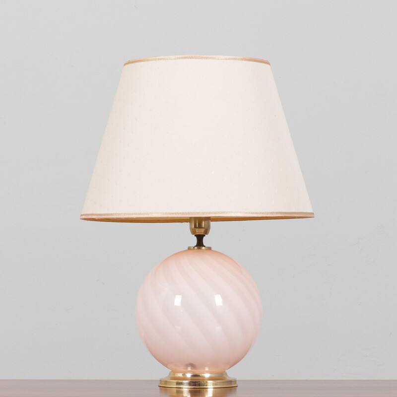 Lámpara de mesa italiana vintage de cristal de Murano rosa arremolinado, 1970