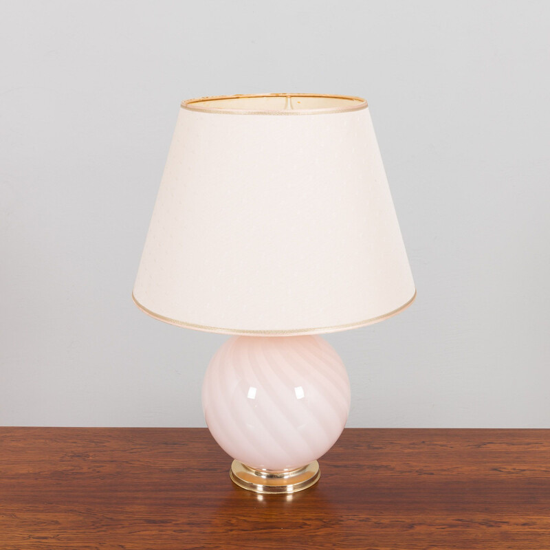 Lámpara de mesa italiana vintage de cristal de Murano rosa arremolinado, 1970