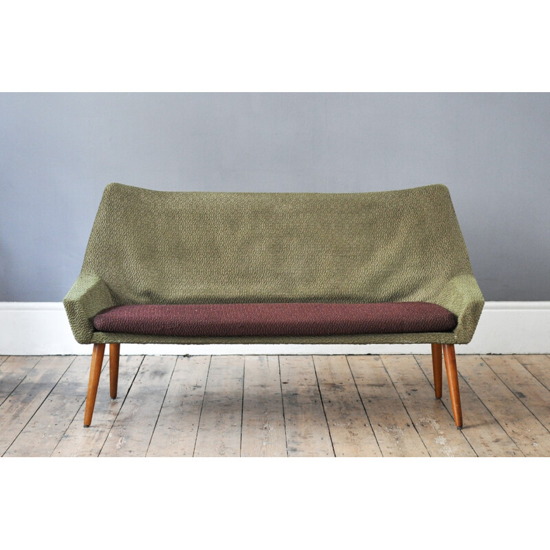Dutch 2-seater sofa in beech and green and purple fabric - 1960s