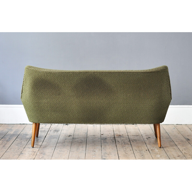 Dutch 2-seater sofa in beech and green and purple fabric - 1960s
