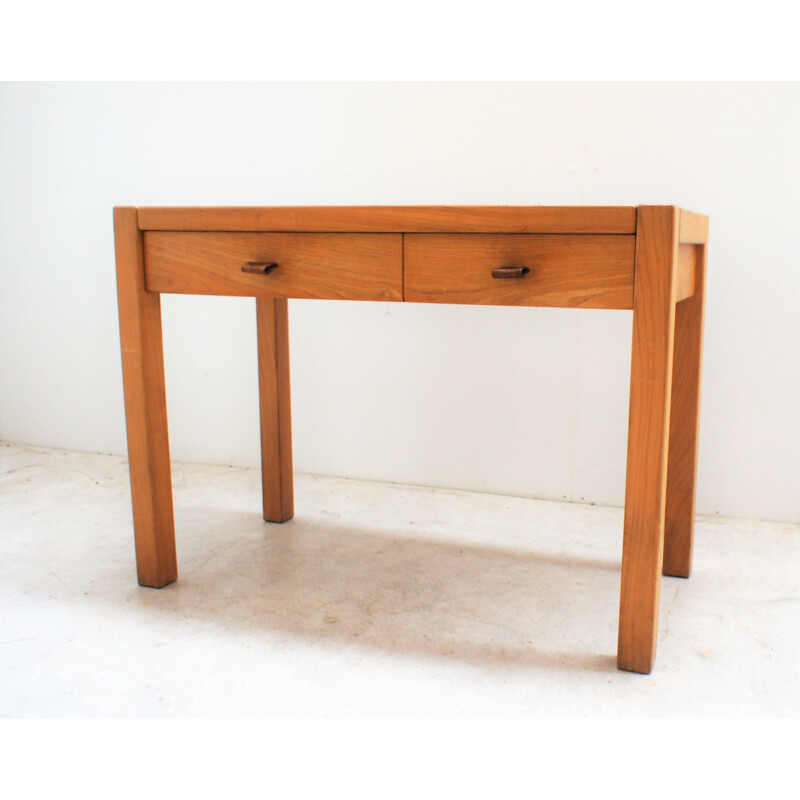 Vintage solid elmwood console by Maison Regain, 1970