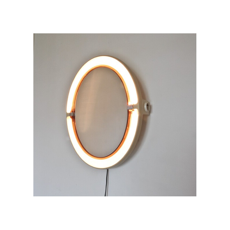 Miroir ovale rétro éclairé beige - 1970