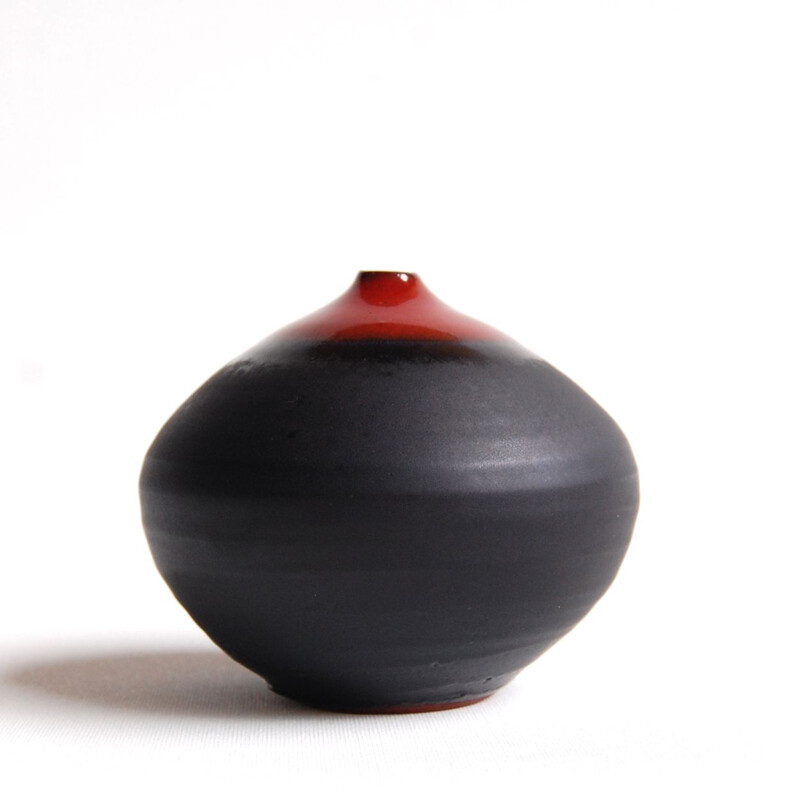 Vintage black and red ceramic soliflore by Antonio Lampecco