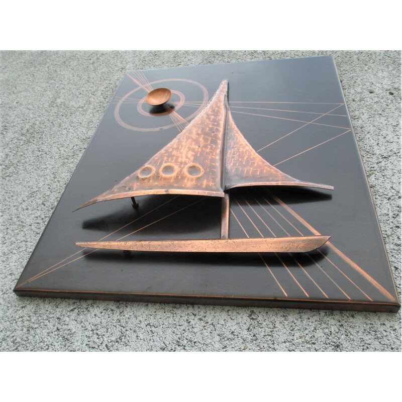 Vintage art space sailboat in copper, Germany 1950