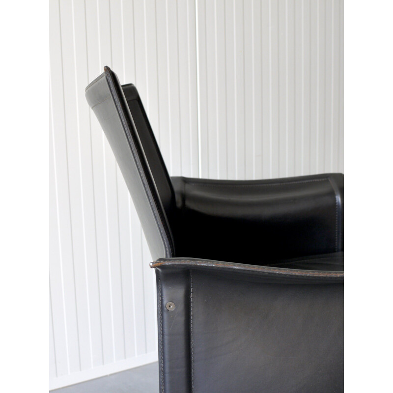 Italian vintage black leather Korium armchair by Tito Agnoli for Matteo Grassi