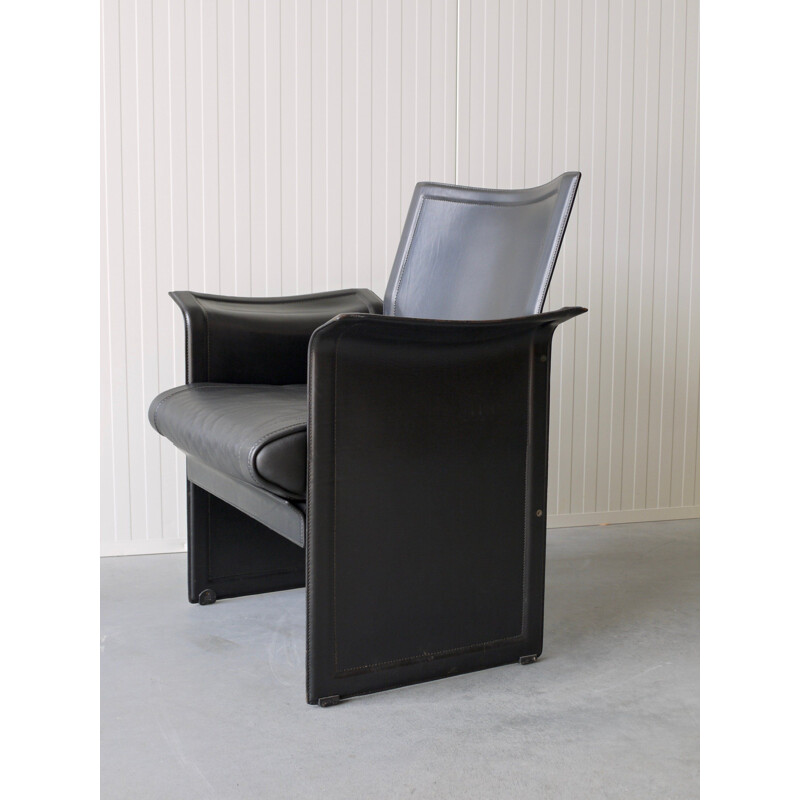 Italian vintage black leather Korium armchair by Tito Agnoli for Matteo Grassi