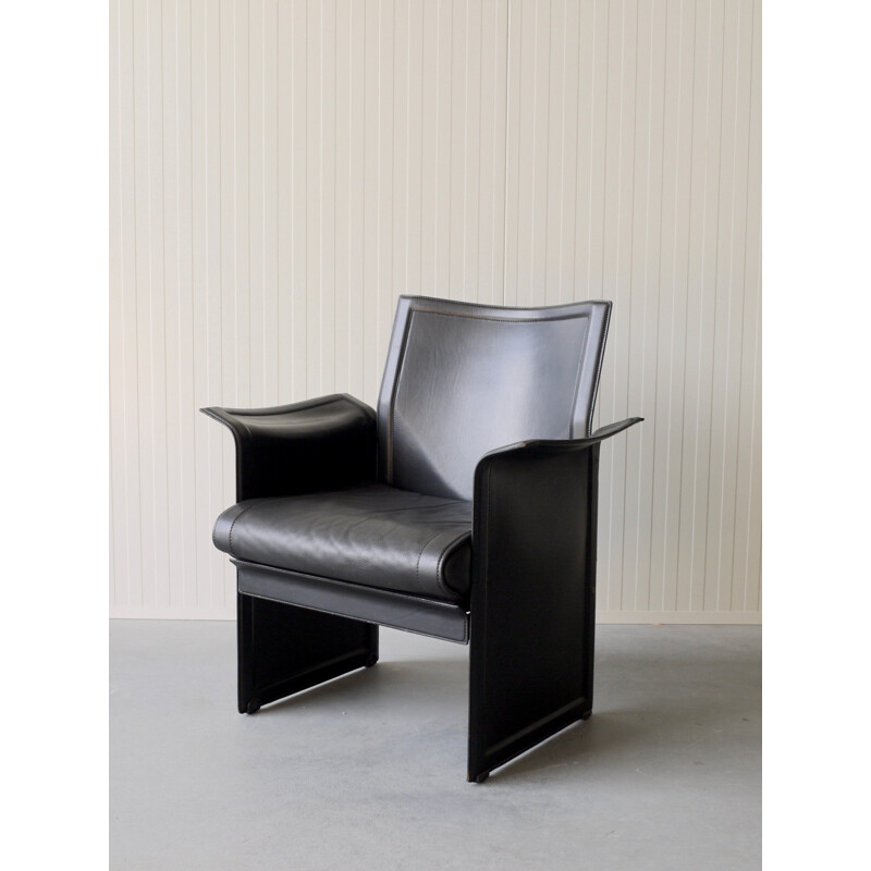 Italian vintage black leather Korium armchair by Tito Agnoli for Matteo Grassi