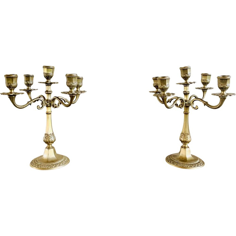 Pair of vintage brass candelabras, France 1930s
