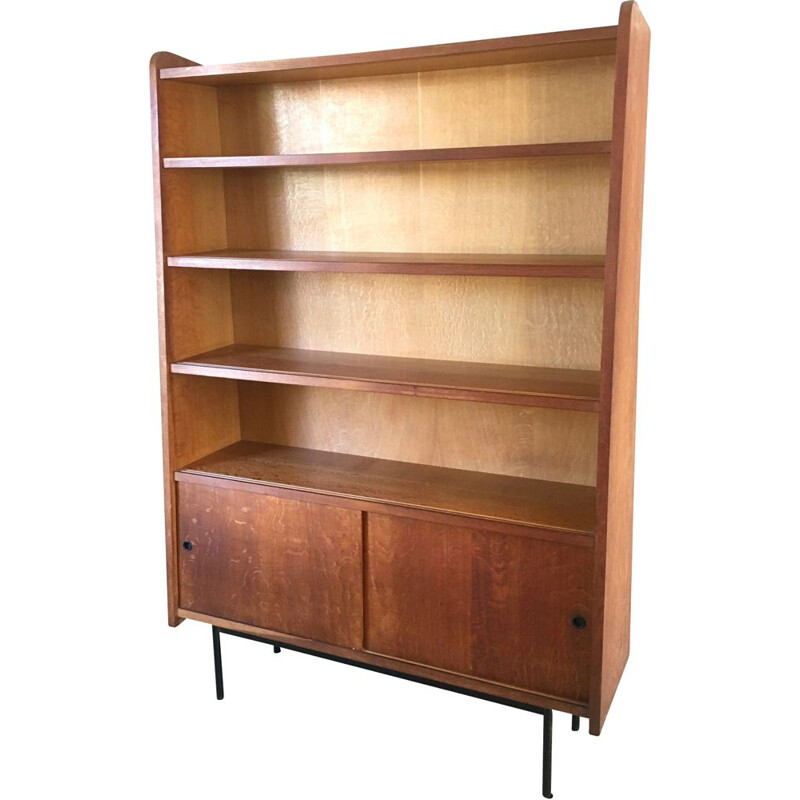 Vintage bookcase with sliding doors, 1950