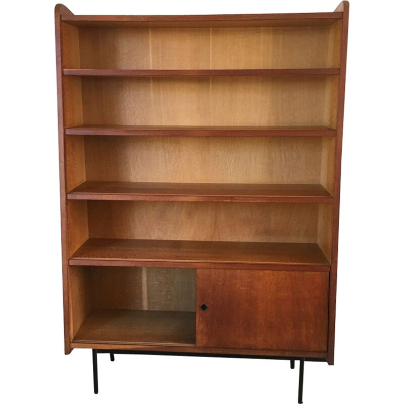 Vintage bookcase with sliding doors, 1950