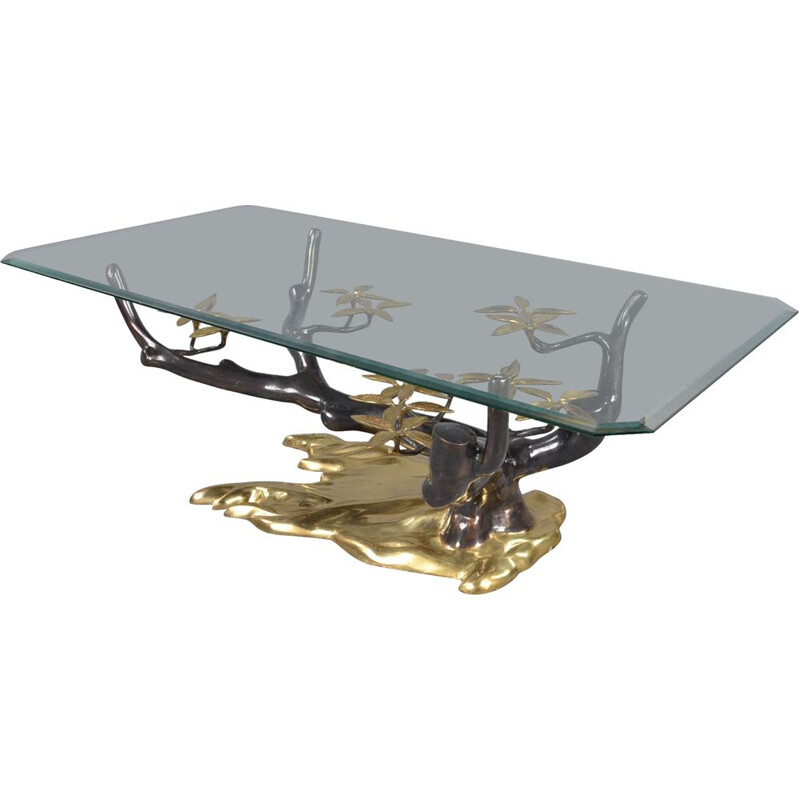 Vintage "Bonsai tree" gilded brass coffee table by Willy Daro, 1970s