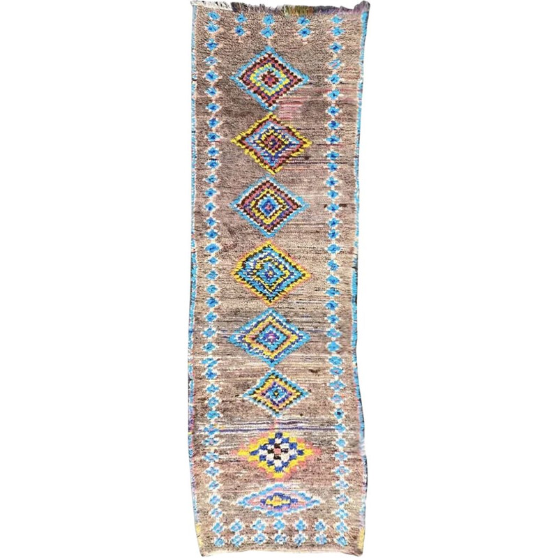 Tapis de couloir vintage berbere boujaad en laine, Maroc 1995