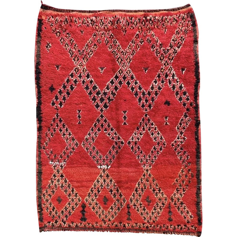 Red Berber boujaad vintage rug, Morocco 1990
