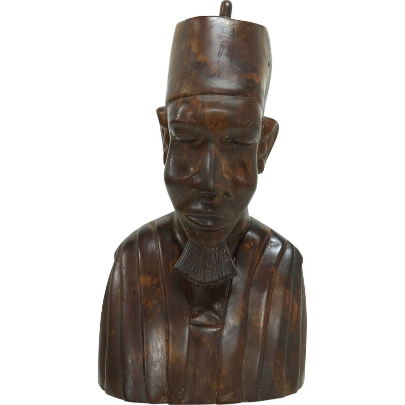 Mid century mahogany buste sculpture African man, 1950s