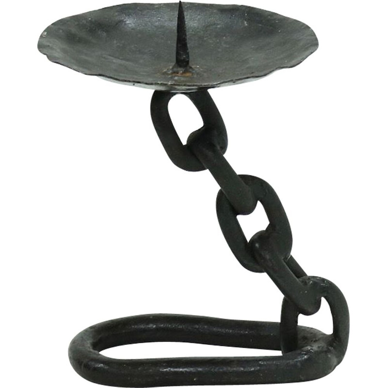 Vintage Brutalist wrought iron candlestick, 1970