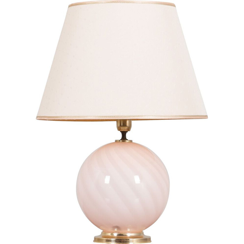 Italian vintage swirl pink Murano glass table lamp, 1970s