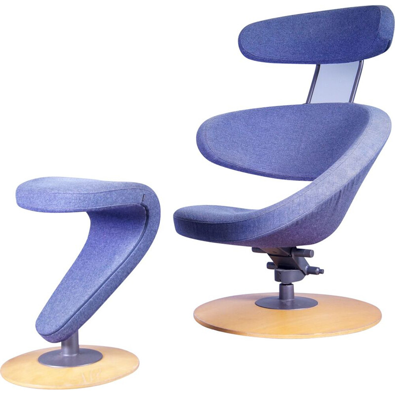 Vintage Varier Ekstrem lounge chair with ottoman blue