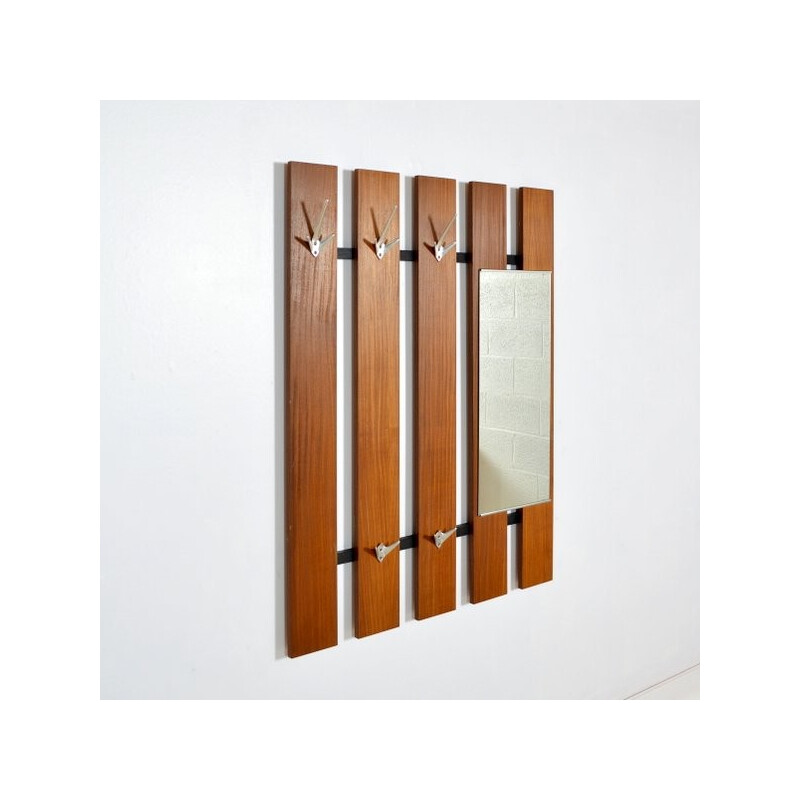  Teak coat rack with mirror - 1960s