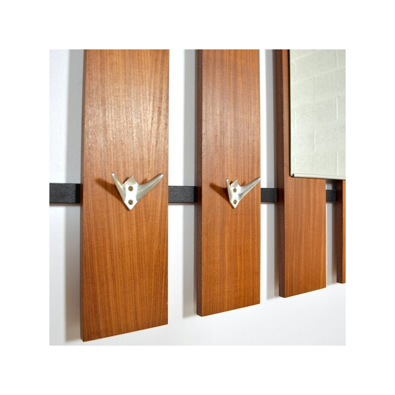  Teak coat rack with mirror - 1960s