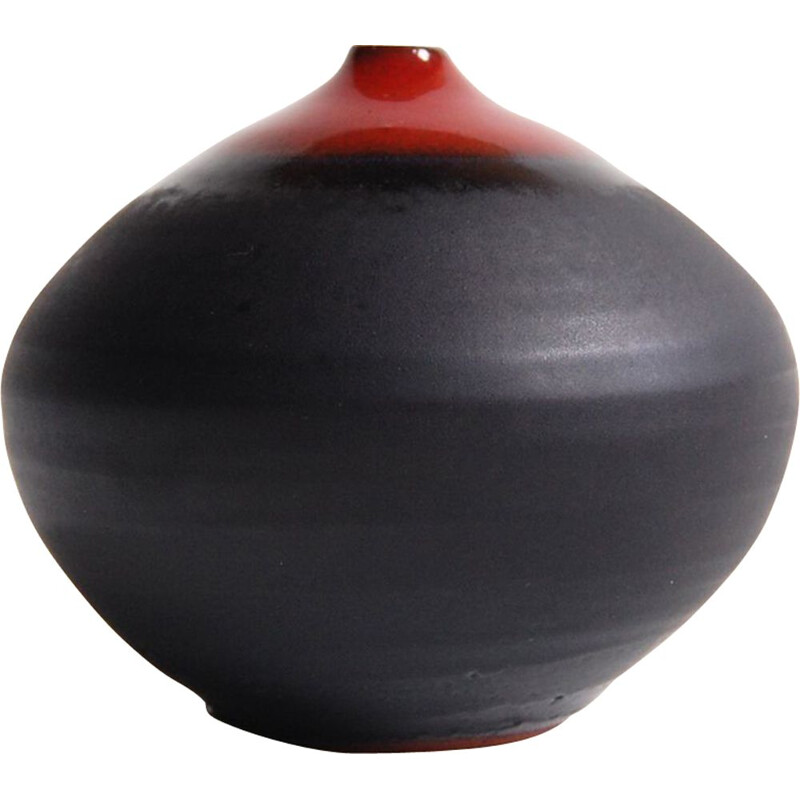 Vintage black and red ceramic soliflore by Antonio Lampecco