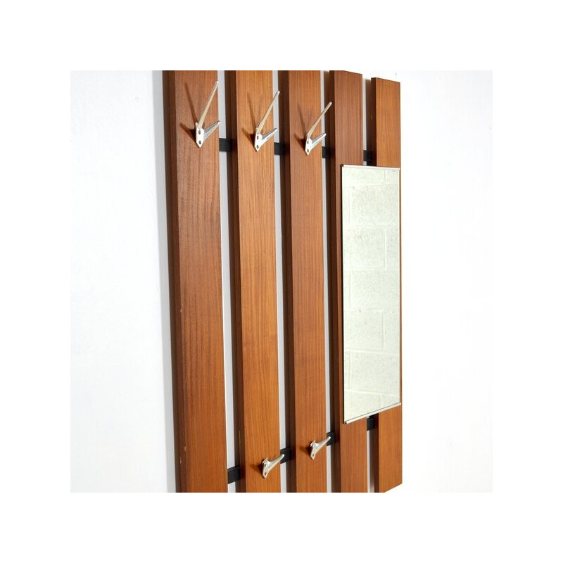  Teak coat rack with mirror - 1960s