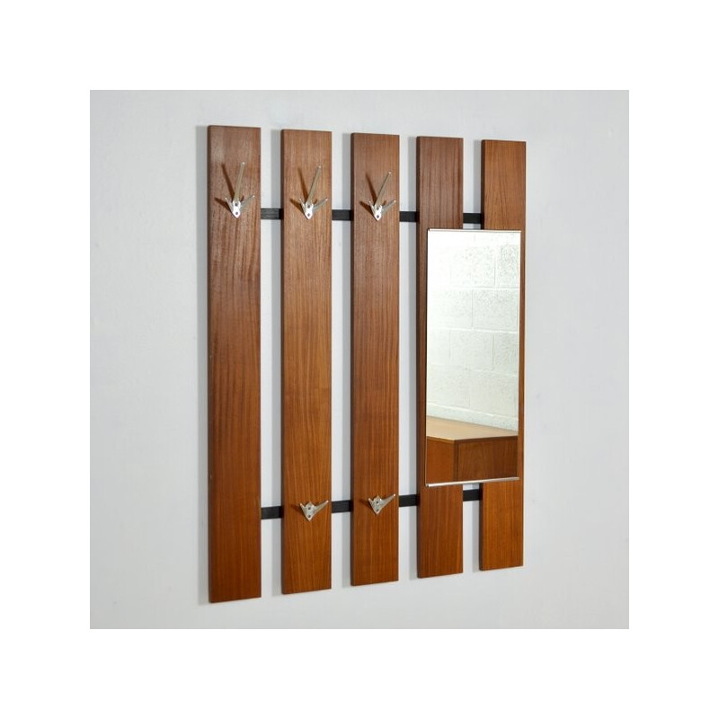  Teak coat rack with mirror - 1960s