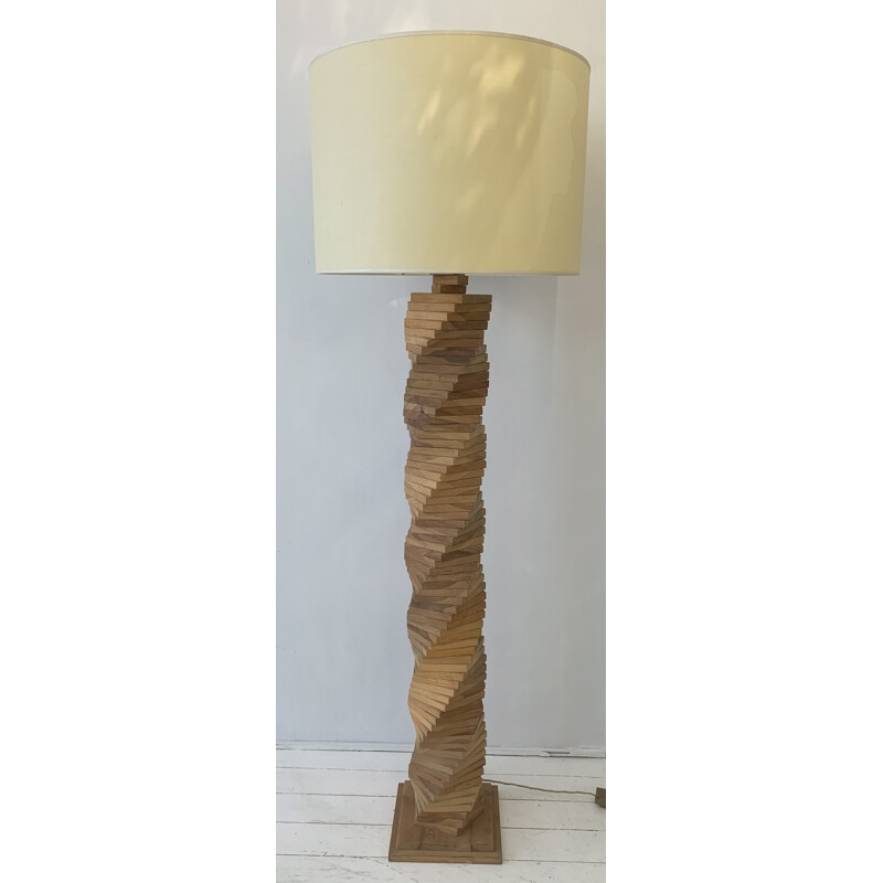 Lampada da terra vintage in legno di Mario Ceroli, Italia 1970