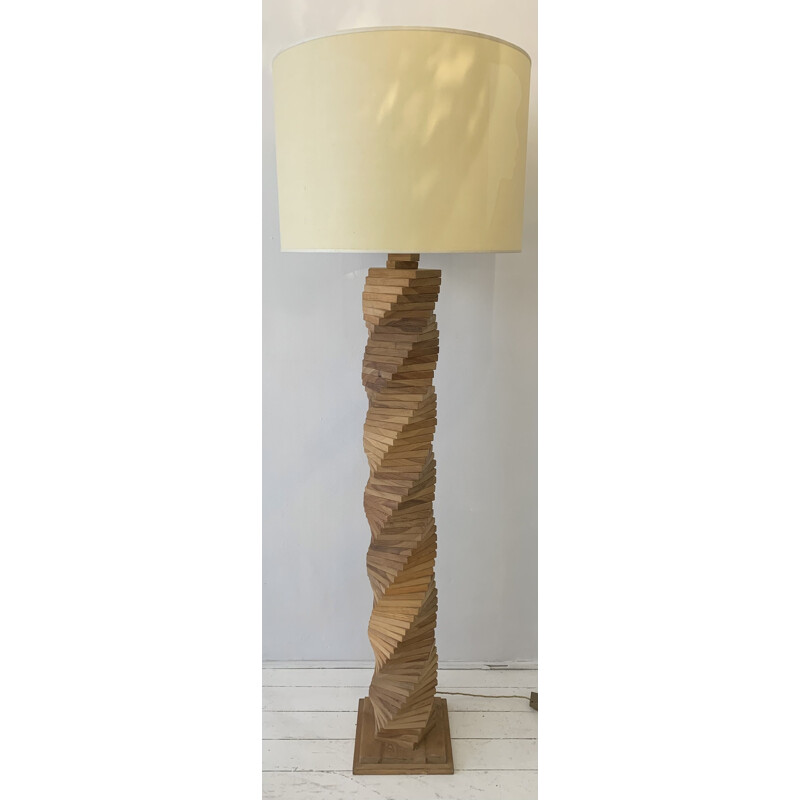 Lámpara de pie de madera vintage de Mario Ceroli, Italia 1970