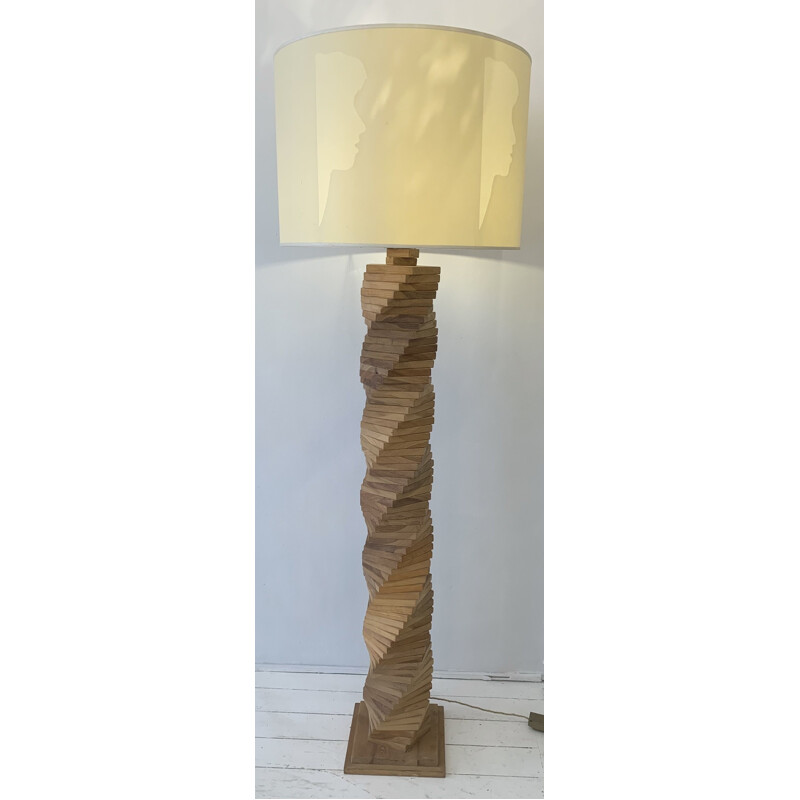 Mid-century wooden floor lamp by Mario Ceroli, Italy 1970s