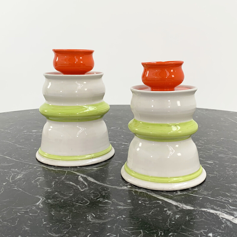 Pair of vintage Italian ceramic containers from Mancioli, 1980s