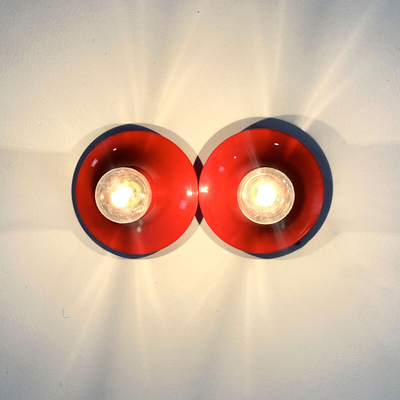 Pair of red vintage "Teti" wall lamps by Vico Magistretti for Artemide, 1960s