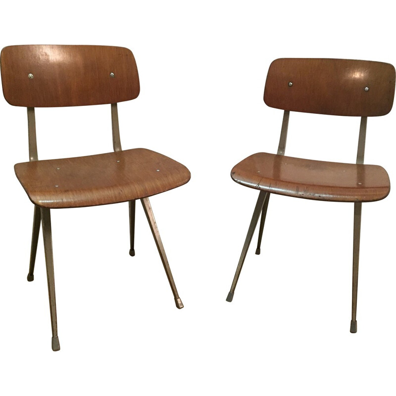 Pair of Arhend by Cirkel industrial chairs in wood and metal, Friso KRAMER - 1960s