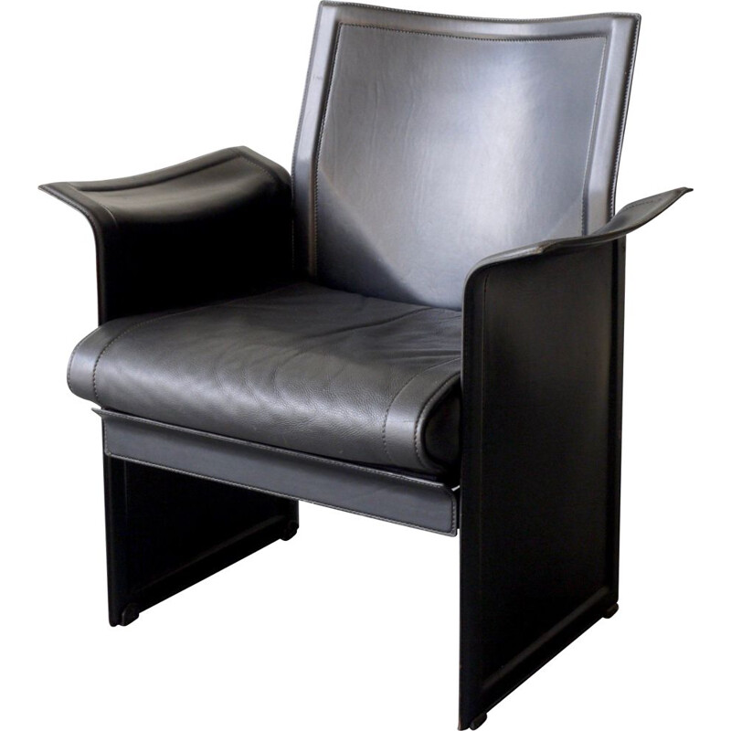 Italian vintage black leather Korium armchair by Tito Agnoli for Matteo Grassi