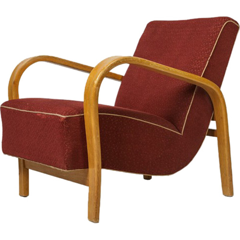 UP Zavody Brno armchair in red fabric, Jindrich HALABALA - 1960s