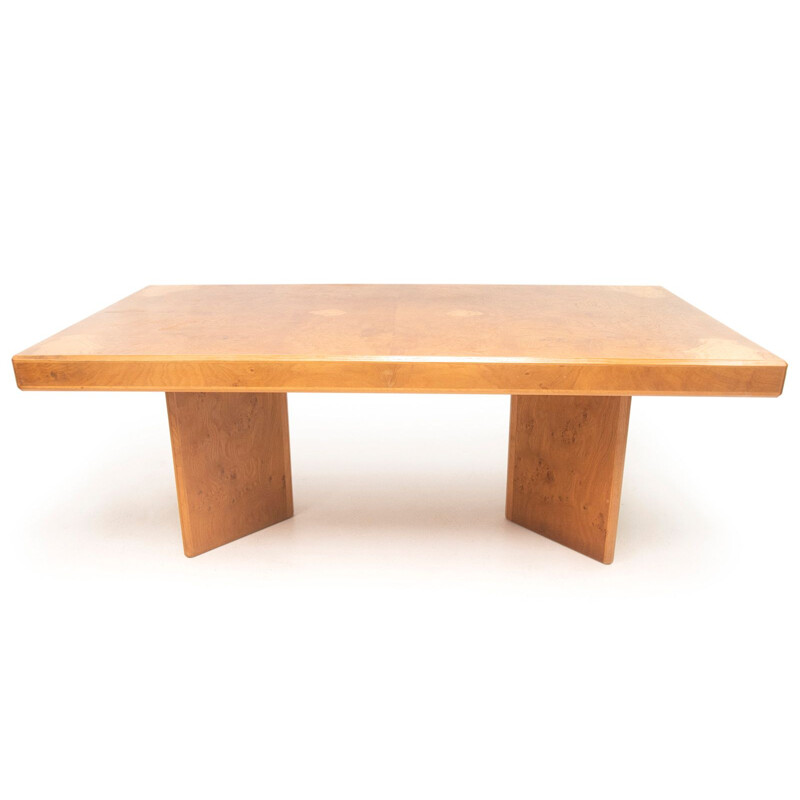 Burr oakwood vintage dining table by Ronnie Vaughan for Howard Keith furniture, UK 1970s