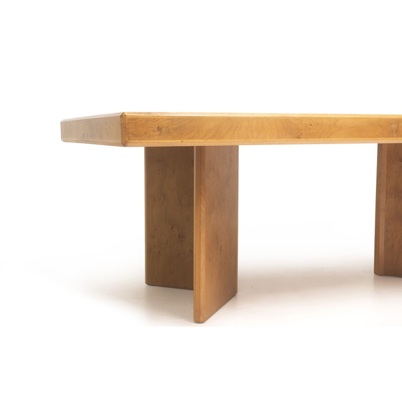 Burr oakwood vintage dining table by Ronnie Vaughan for Howard Keith furniture, UK 1970s