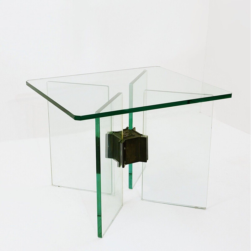 Vintage glass and brass coffee table by Peter Ghyczy, 1970