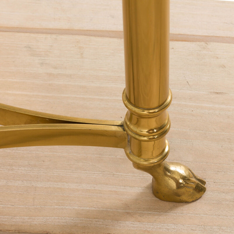 Table basse ronde vintage française en laiton et verre par Maison Charles, 1970